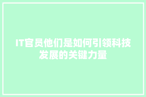 IT官员他们是如何引领科技发展的关键力量 MySQL