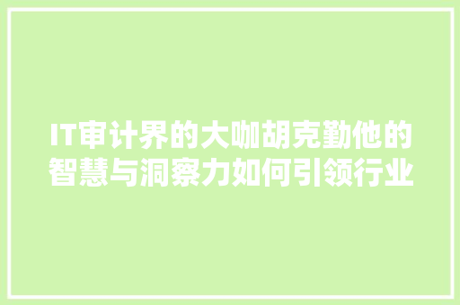 IT审计界的大咖胡克勤他的智慧与洞察力如何引领行业 缓存Redis