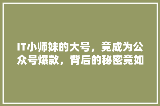 IT小师妹的大号，竟成为公众号爆款，背后的秘密竟如此简单！ 缓存Redis