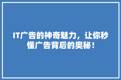 IT广告的神奇魅力，让你秒懂广告背后的奥秘！