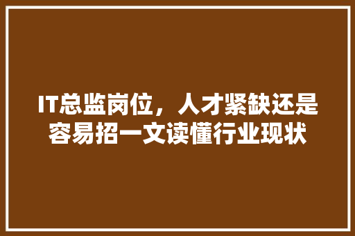 IT总监岗位，人才紧缺还是容易招一文读懂行业现状
