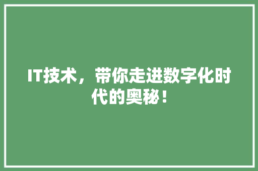 IT技术，带你走进数字化时代的奥秘！ 网站建设