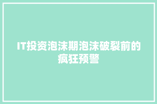 IT投资泡沫期泡沫破裂前的疯狂预警