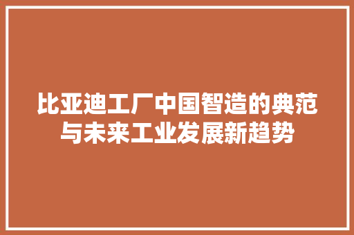 比亚迪工厂中国智造的典范与未来工业发展新趋势