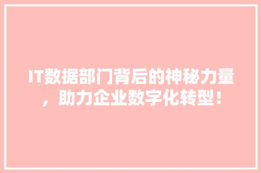 IT数据部门背后的神秘力量，助力企业数字化转型！ 市场营销范文