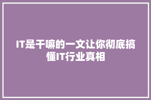 IT是干嘛的一文让你彻底搞懂IT行业真相 后端技术