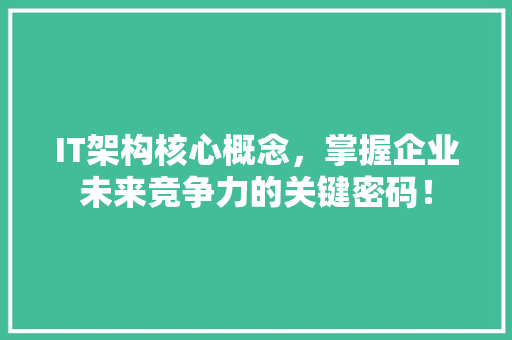 IT架构核心概念，掌握企业未来竞争力的关键密码！ 网站建设