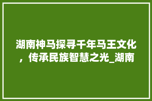 湖南神马探寻千年马王文化，传承民族智慧之光_湖南神马关键词优化