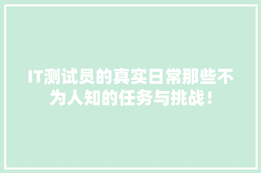 IT测试员的真实日常那些不为人知的任务与挑战！ 商务信函