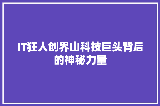 IT狂人创界山科技巨头背后的神秘力量 前端技术