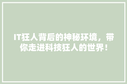 IT狂人背后的神秘环境，带你走进科技狂人的世界！