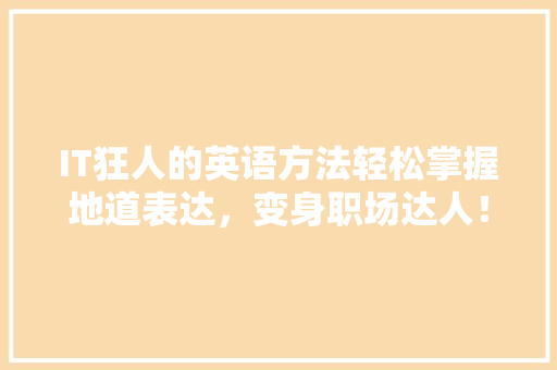 IT狂人的英语方法轻松掌握地道表达，变身职场达人！