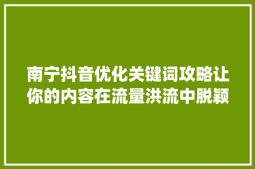 南宁抖音优化关键词攻略让你的内容在流量洪流中脱颖而出_南宁抖音优化关键词策划