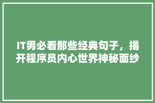 IT男必看那些经典句子，揭开程序员内心世界神秘面纱