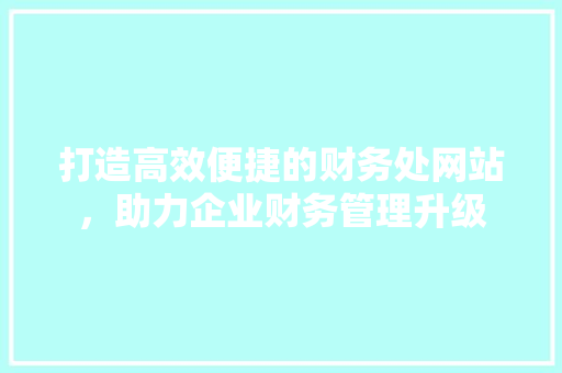 打造高效便捷的财务处网站，助力企业财务管理升级