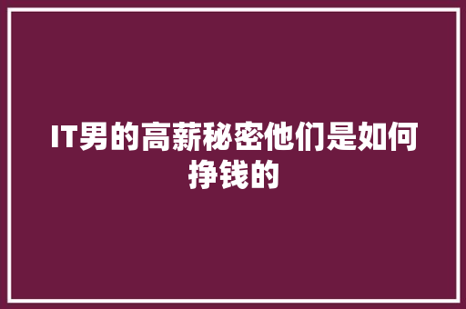 IT男的高薪秘密他们是如何挣钱的 后端技术