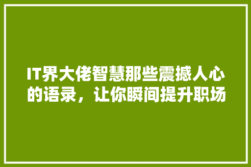 IT界大佬智慧那些震撼人心的语录，让你瞬间提升职场智慧！ MySQL