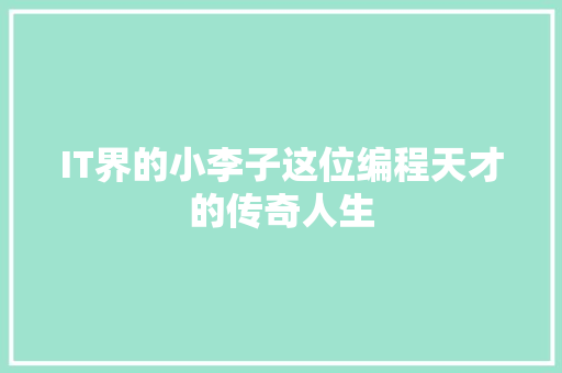 IT界的小李子这位编程天才的传奇人生