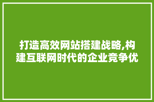 打造高效网站搭建战略,构建互联网时代的企业竞争优势 后端技术