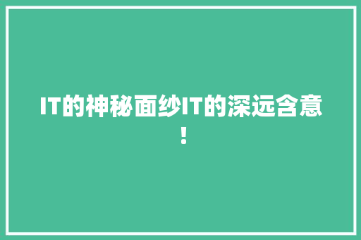 IT的神秘面纱IT的深远含意！ 缓存Redis
