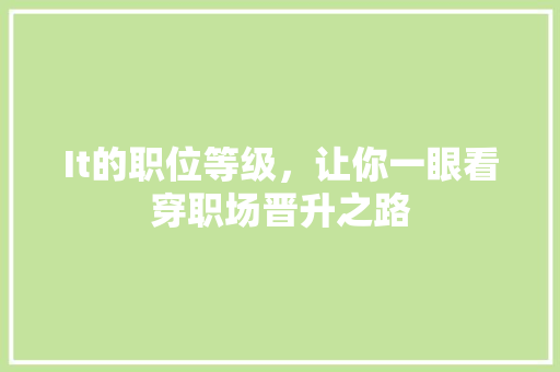 It的职位等级，让你一眼看穿职场晋升之路 前端技术