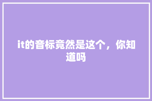 it的音标竟然是这个，你知道吗