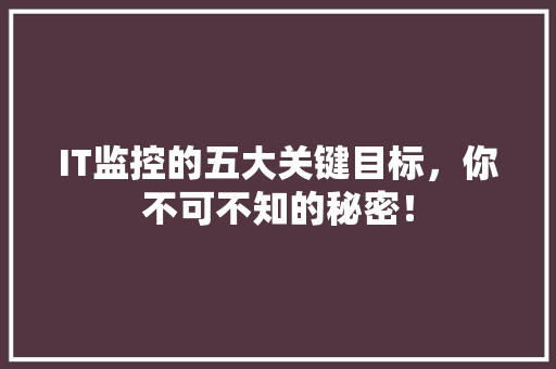 IT监控的五大关键目标，你不可不知的秘密！ 网站建设
