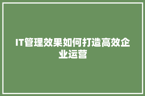 IT管理效果如何打造高效企业运营