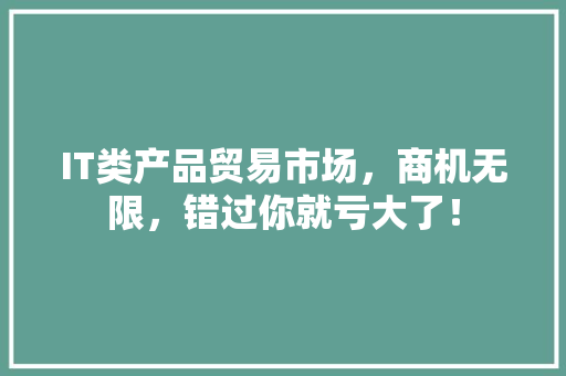 IT类产品贸易市场，商机无限，错过你就亏大了！ 市场营销范文