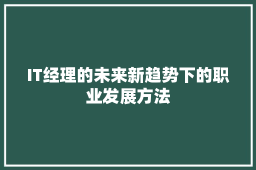 IT经理的未来新趋势下的职业发展方法