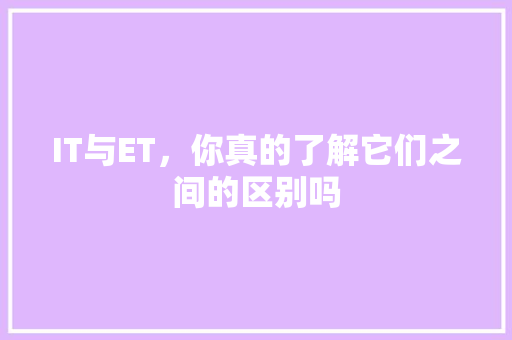 IT与ET，你真的了解它们之间的区别吗 缓存Redis