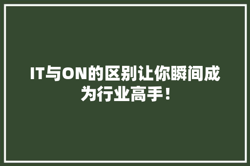 IT与ON的区别让你瞬间成为行业高手！ 缓存Redis