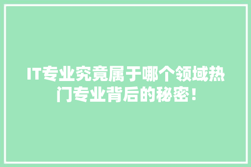IT专业究竟属于哪个领域热门专业背后的秘密！ 项目报告