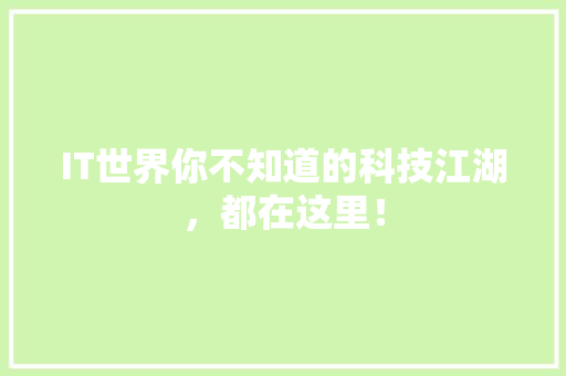 IT世界你不知道的科技江湖，都在这里！