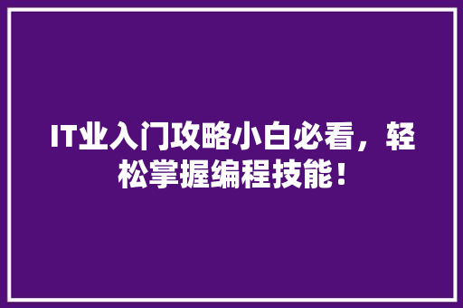 IT业入门攻略小白必看，轻松掌握编程技能！