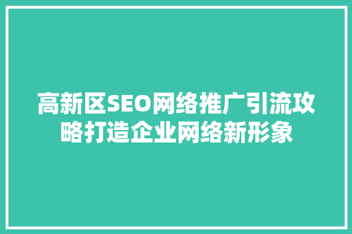 高新区SEO网络推广引流攻略打造企业网络新形象