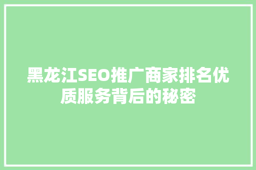 黑龙江SEO推广商家排名优质服务背后的秘密 网站建设