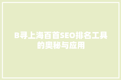 B寻上海百首SEO排名工具的奥秘与应用