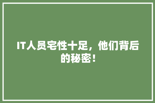 IT人员宅性十足，他们背后的秘密！ 缓存Redis