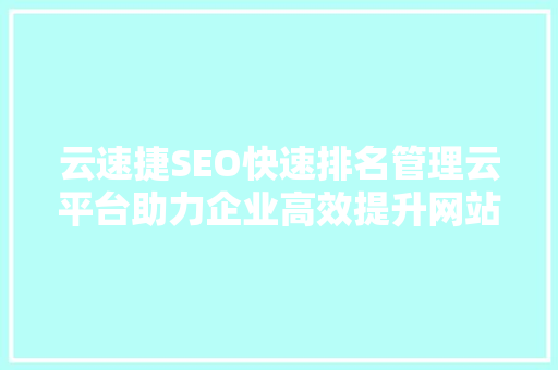 云速捷SEO快速排名管理云平台助力企业高效提升网站排名，实现互联网营销新突破