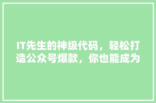 IT先生的神级代码，轻松打造公众号爆款，你也能成为爆款制造者！ 市场营销范文