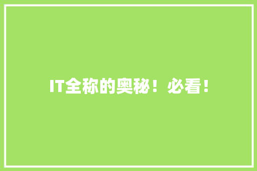 IT全称的奥秘！必看！ 前端技术