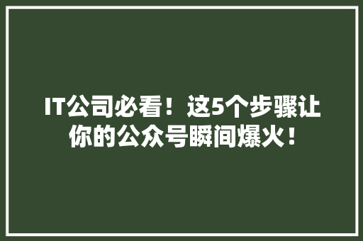 IT公司必看！这5个步骤让你的公众号瞬间爆火！ 后端技术