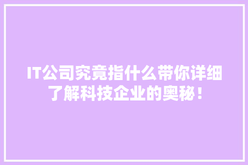 IT公司究竟指什么带你详细了解科技企业的奥秘！ 前端技术