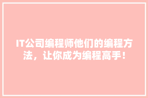 IT公司编程师他们的编程方法，让你成为编程高手！
