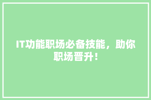 IT功能职场必备技能，助你职场晋升！ 前端技术