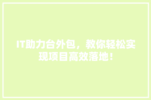 IT助力台外包，教你轻松实现项目高效落地！ 前端技术