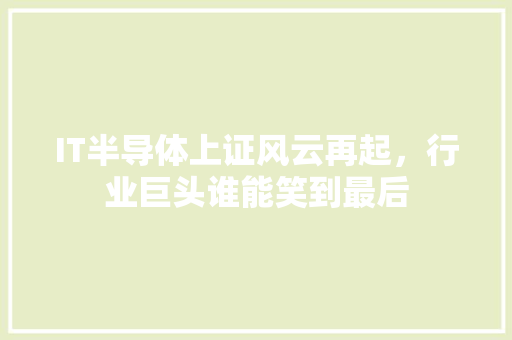 IT半导体上证风云再起，行业巨头谁能笑到最后