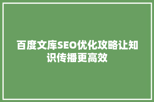 百度文库SEO优化攻略让知识传播更高效