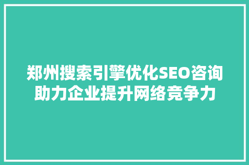 郑州搜索引擎优化SEO咨询助力企业提升网络竞争力